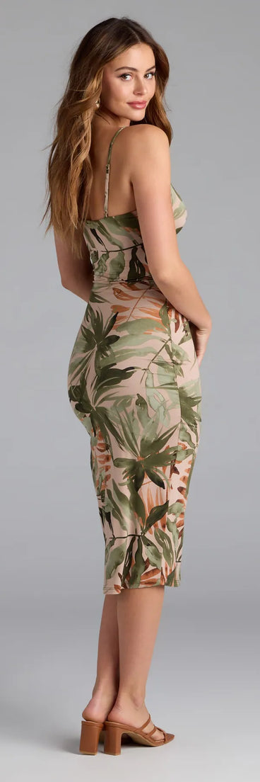 Soak up the season in the Tropical Beauty V-Neck Slit Midi Dress, a sage green sundress styled for easy days, outdoor plans, and everything in between.
