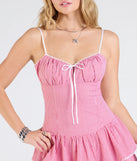 The Such A Sweetie Open Back Gingham Ruffle Skater Dress in red brings sleek style to any graduation outfit, from cap and gown to after-party.