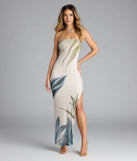 Whether you're headed to brunch or running errands, the On A Vacay Strapless Tropical Slit Maxi Dress in multi-color delivers effortless style in a breathable, go-to casual dress.