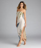 Whether you're headed to brunch or running errands, the On A Vacay Strapless Tropical Slit Maxi Dress in multi-color delivers effortless style in a breathable, go-to casual dress.