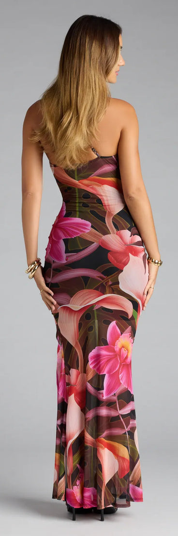 Falling For You Tropical Floral Slit Maxi Dress