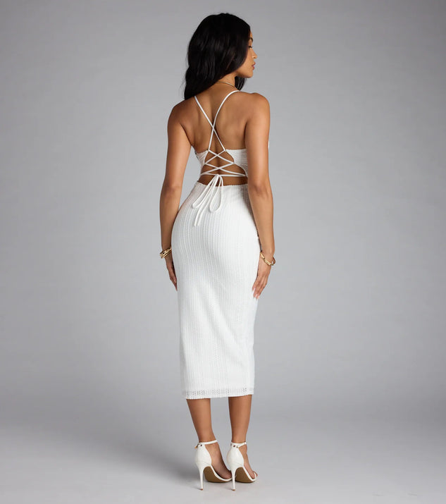 Hidden Treasure Lace-Up Shell Accent Midi Dress | Windsor