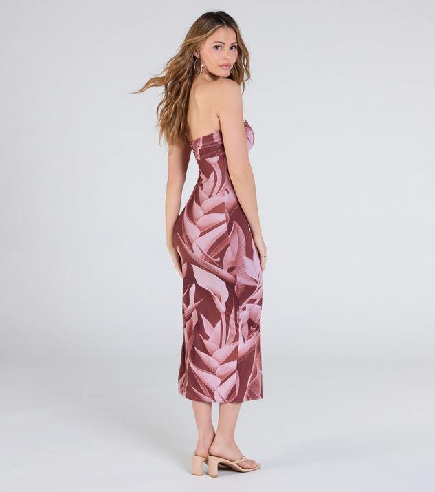 Maui Nights Strapless Tropical Midi Dress