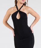 Make a bold statement in the Timelessly Flirty Halter Twist Bodycon Mini Dress in black, the perfect summer dress for weddings, cocktail hours, nights out, and/or seasonal celebrations.