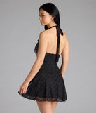 Own every entrance in the Flirty Girl Ruffled Halter A-Line Lace Mini Dress, a black party dress perfect for milestone birthdays and grad parties, or dancing through summer nights and unforgettable bachelorette celebrations.