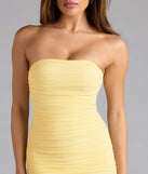 Shine with confidence, elegance, and standout style in the Here For The Vibes Ruched Mesh Mini Dress—a yellow graduation dress designed with a fresh silhouette and the latest trends.
