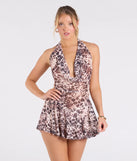 Make a bold statement in the In The Wild Halter Leopard Ruffle Mini Dress in natural, the perfect summer dress for weddings, cocktail hours, nights out, and/or seasonal celebrations.