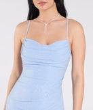 Make a bold statement in the Feelin' Glitzy Glitter Knit A-Line Mini Dress in light blue, the perfect summer dress for weddings, cocktail hours, nights out, and/or seasonal celebrations.