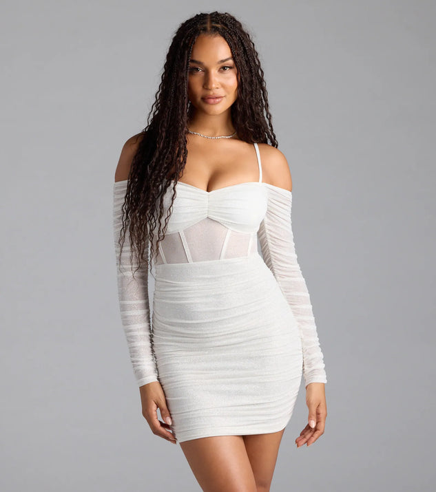 See Me Shining Glitter Off-The-Shoulder Mini Dress