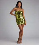 Own your moment in the Party-Starter Sequin Strapless Bodycon Mini Dressin lime green, a standout 2025 Homecoming Dress that captures all the glam and energy of the night.