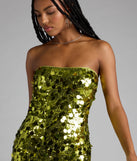 Own your moment in the Party-Starter Sequin Strapless Bodycon Mini Dressin lime green, a standout 2025 Homecoming Dress that captures all the glam and energy of the night.