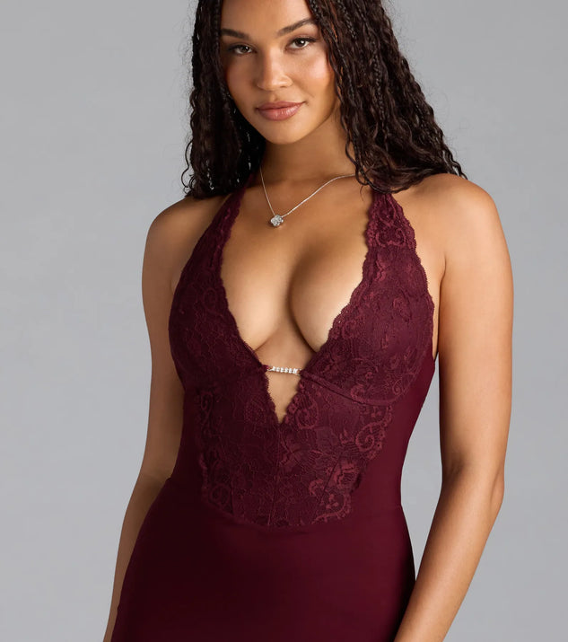 Maybe It's Love Plunge Lace Trim Mini Dress | Windsor