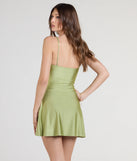 The Sweetest Vibe V-Neck Tie A-Line Dress in lime green brings sleek style to any graduation outfit, from cap and gown to after-party.