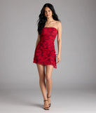 Own every entrance in the Sassy Sweet Floral Strapless Mini Dress, a red party dress perfect for milestone birthdays and grad parties, or dancing through summer nights and unforgettable bachelorette celebrations.