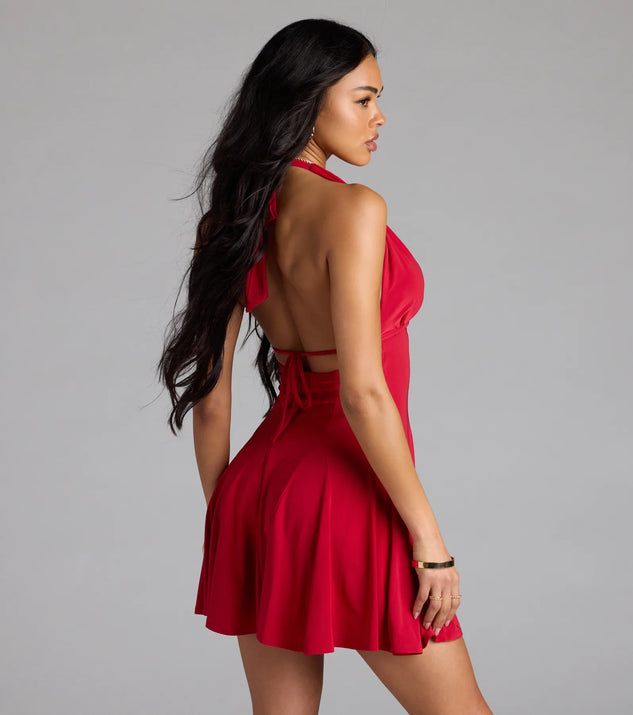 All This Allure Strappy Halter A-Line Skater Dress