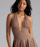 Bring high-impact style to your nightlife in the All This Allure Strappy Halter A-Line Skater Dress, a bold brown club dress made for dancing, parties, and unforgettable nights.