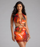 Bring high-impact style to your nightlife in the Step Up Abstract Print Cutout Mini Dress, a bold orange club dress made for dancing, parties, and unforgettable nights.