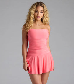 Soak up the season in the Totally Crushing A-Line Mini Dress, a coral sundress styled for easy days, outdoor plans, and everything in between.
