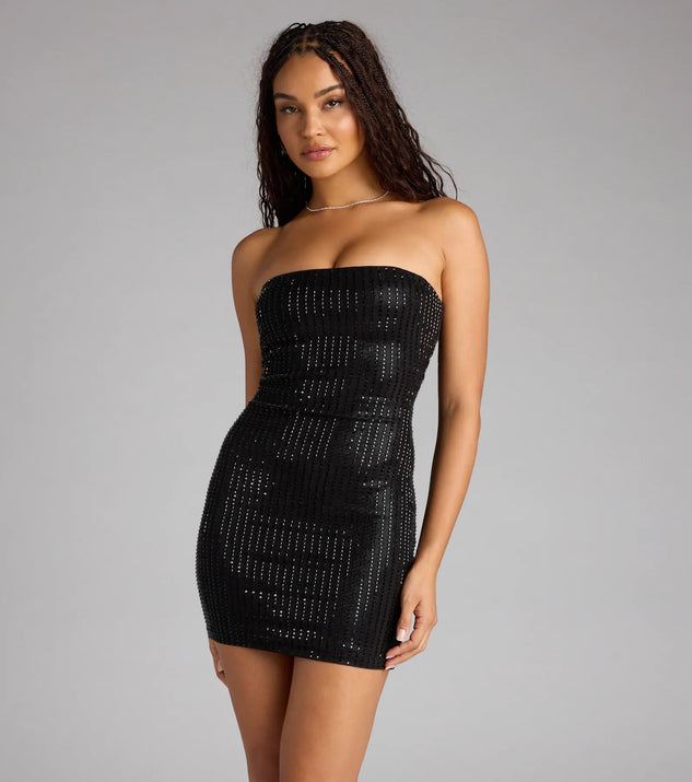 No Flash Needed Rhinestone Tube Mini Dress