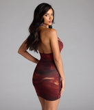 Bring high-impact style to your nightlife in the Sun Goes Down Halter Abstract Bodycon Mini Dress, a bold brown club dress made for dancing, parties, and unforgettable nights.