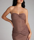 Feel ready for every dance floor moment or feed-worthy reel in the Sparkle Era Glitter Strapless Mini Dress, a brown homecoming dress designed to own your moment.