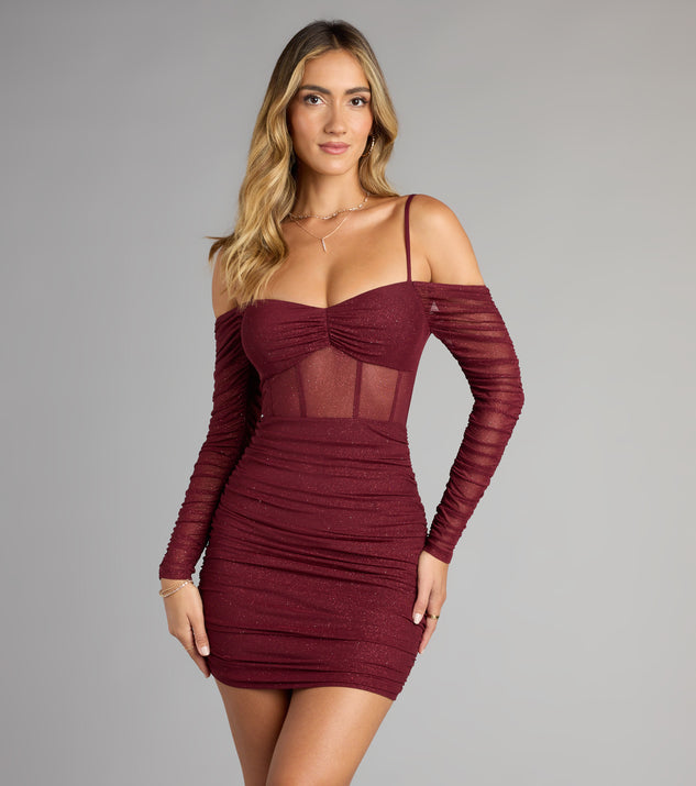 See Me Shining Glitter Off-The-Shoulder Mini Dress | Windsor See Me Shining Glitter Off-The-Shoulder Mini Dress | Windsor