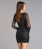 Dazzling Glam Long Sleeve Rhinestone Mesh Mini Dress