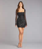 Dazzling Glam Long Sleeve Rhinestone Mesh Mini Dress