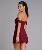 Classic Glitz Glitter Knit Off-The-Shoulder Mini Dress