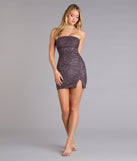 The Disco Queen Strapless Glitter Mini Dress is your new go-to Windsor dress—effortless, versatile, and made to update your fall style in seconds.