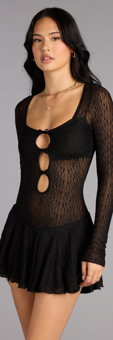 The Midnight Muse Lace Mini Dress is your new go-to Windsor dress—effortless, versatile, and made to update your fall style in seconds.