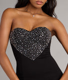 Love Game Rhinestone Heart Crepe Mini Dress