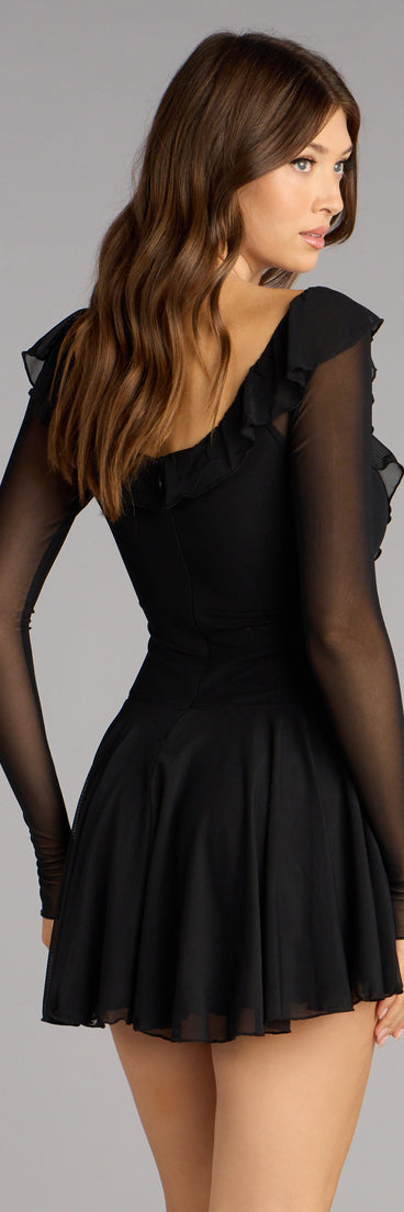 Lace-Up Moment Sheer Long Sleeve Mini Dress