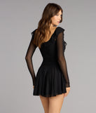 The Lace-Up Moment Sheer Long Sleeve Mini Dress is your new go-to Windsor dress—effortless, versatile, and made to update your fall style in seconds.