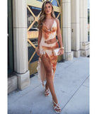 Golden Hour Glow Abstract Print Cutout Midi Dress