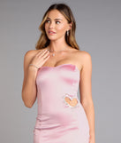 Be Mine Rhinestone Heart Satin Mini Dress