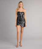Style your seasonal looks with the Kiss Me at Midnight Glitter Satin Mini Dress, a trend-right, fall dress designed for any plan on your calendar with new and unqiue details.