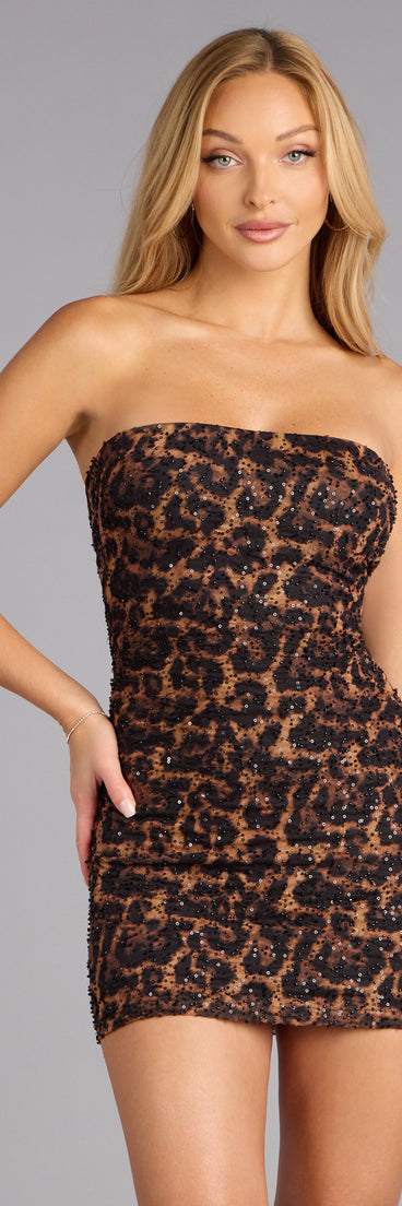 So Obsessed Sequin Beaded Leopard Mini Tube Dress