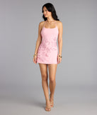 Rose Sparkle Rhinestone A-Line Mini Dress