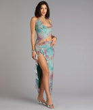 Wild Instincts Halter Cutout Leopard Mesh Midi Dress