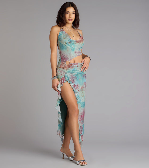Wild Instincts Halter Cutout Leopard Mesh Midi Dress