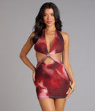 Daring Babe Abstract Print Cutout Mini Dress