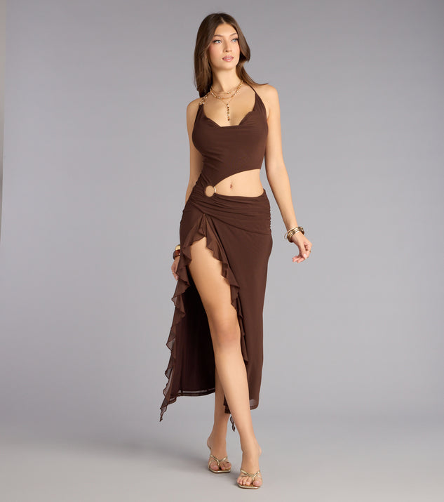 Sultry Motion Mesh Halter Midi Dress