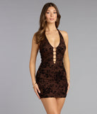 Late Bloom Flocked Halter Mini Dress
