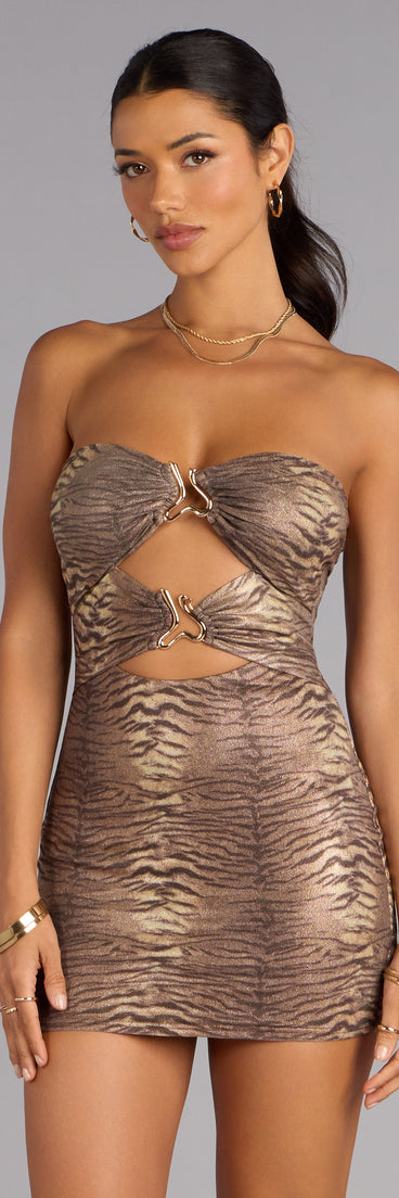 Chic Instincts Tiger Print Cutout Mini Dress