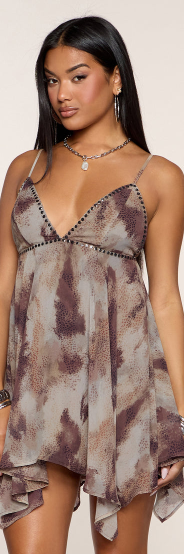 Miss Me Yet Abstract Babydoll Mini Dress