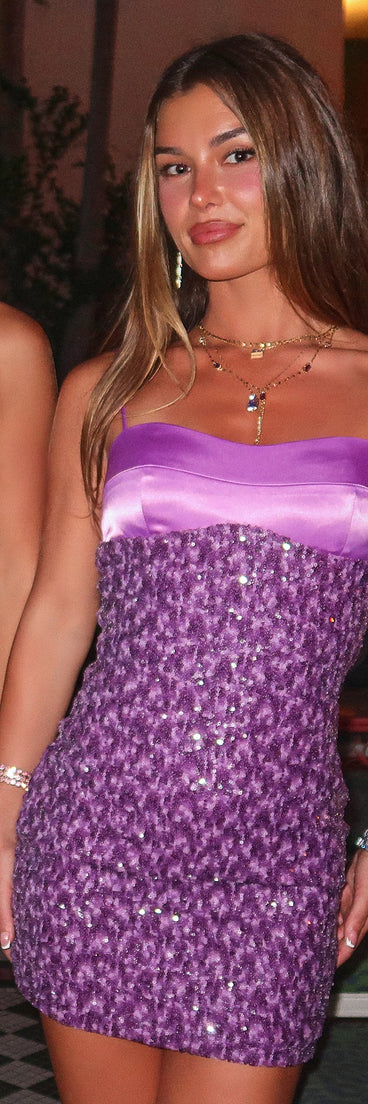 Booked and Sparkling Satin Sequin Mini Dress