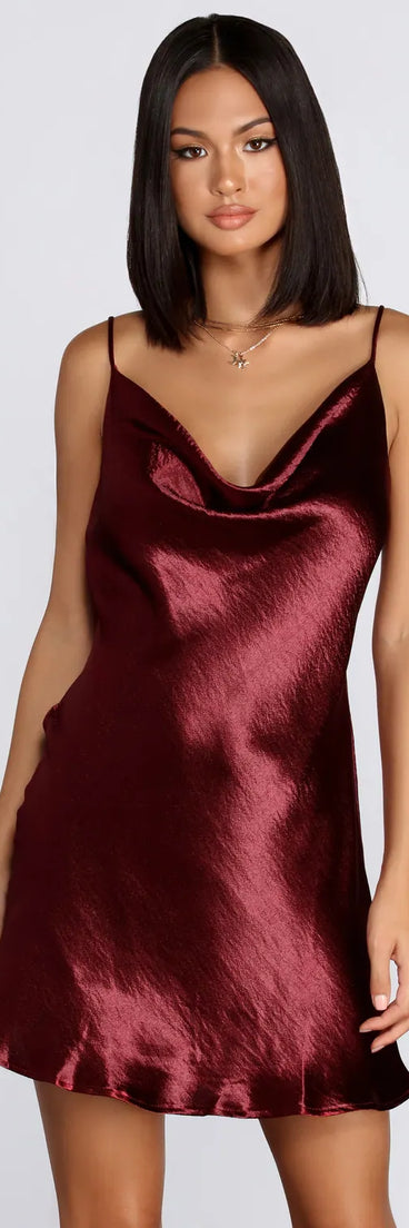 Cowl Neck Satin Mini Dress