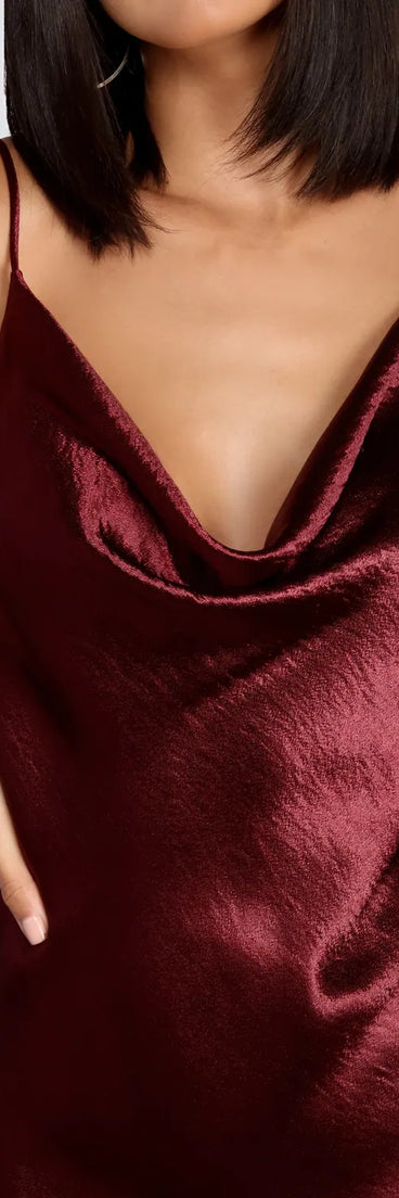 Cowl Neck Satin Mini Dress