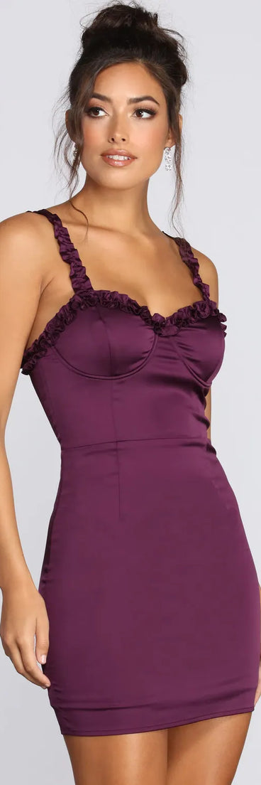 Satin Sweetheart Ruffle Mini Dress